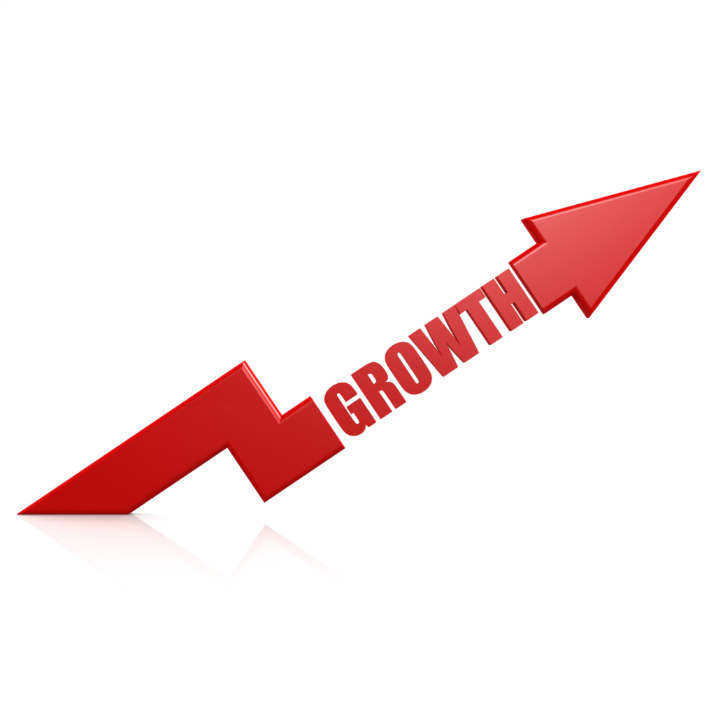Red arrow up for business growth and profitability
